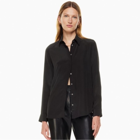 Aritzia Babaton Essential Black Semi-Sheer Silk Button up Blouse S EUC - Picture 1 of 7